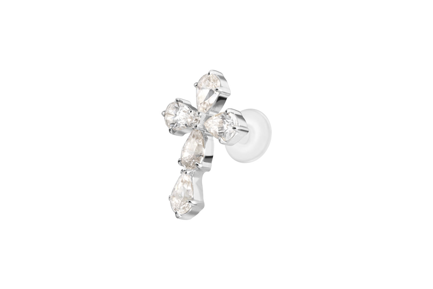 PTFE Labret Piercing mit Innengewinde + Titan-Aufsatz KRISTALLKREUZ
